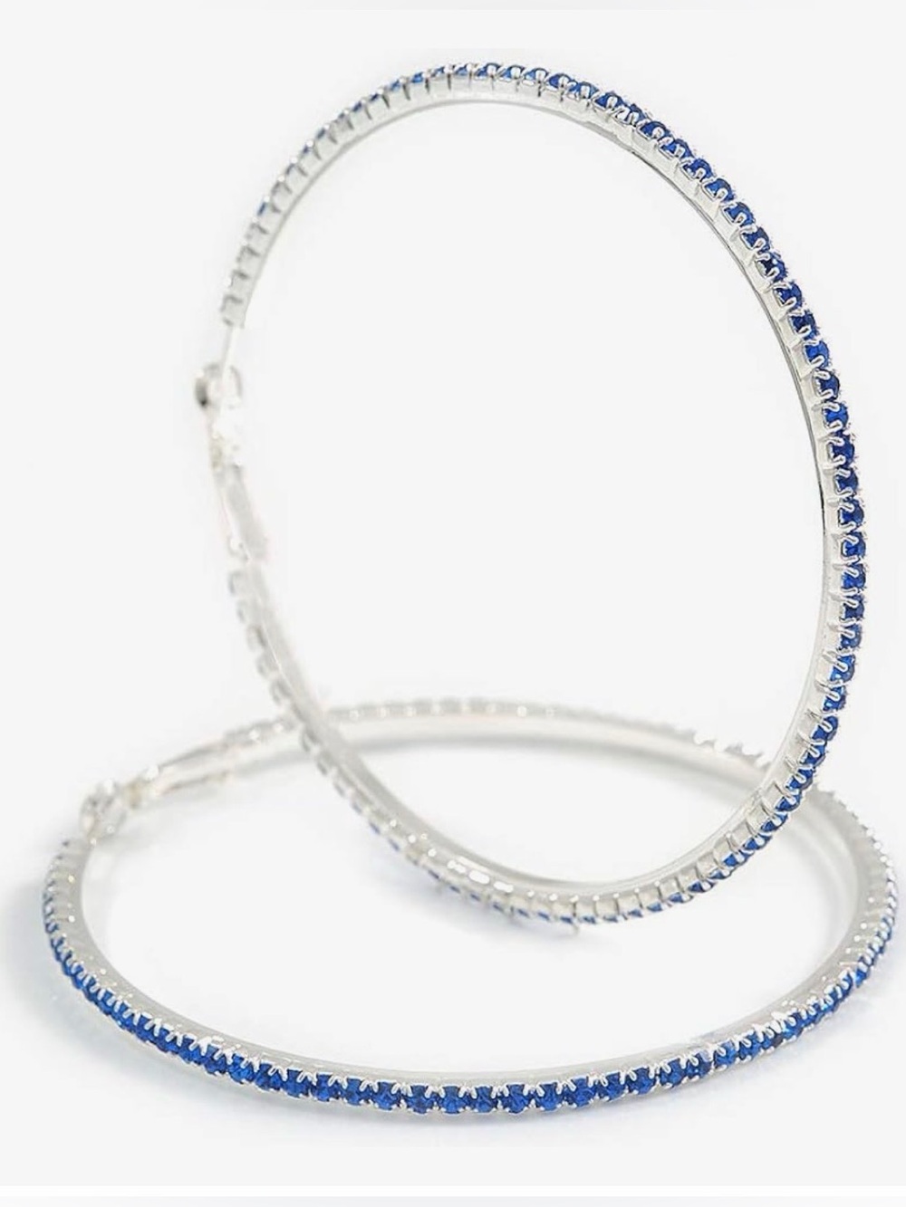 Sterling Silver Hoop Earrings with Blue Stones